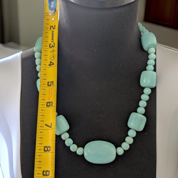 8" India Hand-painted Turquoise Chunky Wood Bead Vintage 90s Necklace Set - Picture 3 of 6